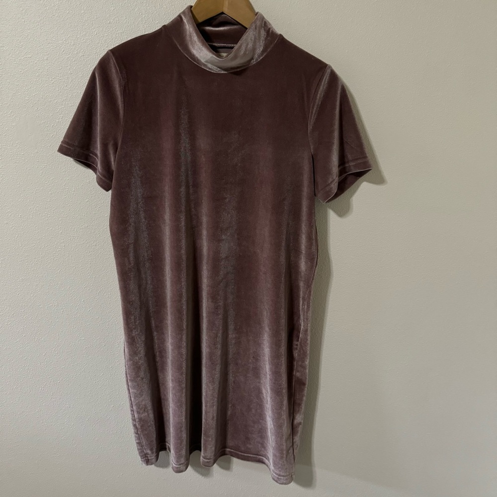 Madewell Velvet Mock Neck Mini Shift Dress Frosty Mauve Stretch-Medium